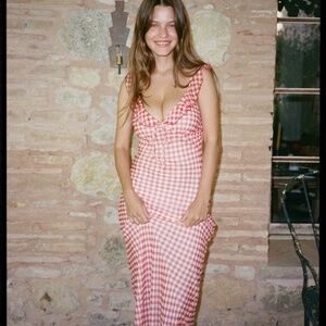 NWT Realisation Par Heidi Rouge Gingham Maxi Silk Red White Dress in Medium M